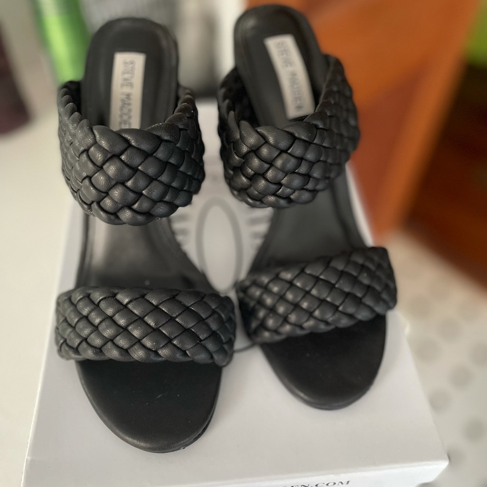 Steve Madden. Black braided mules. Worn once